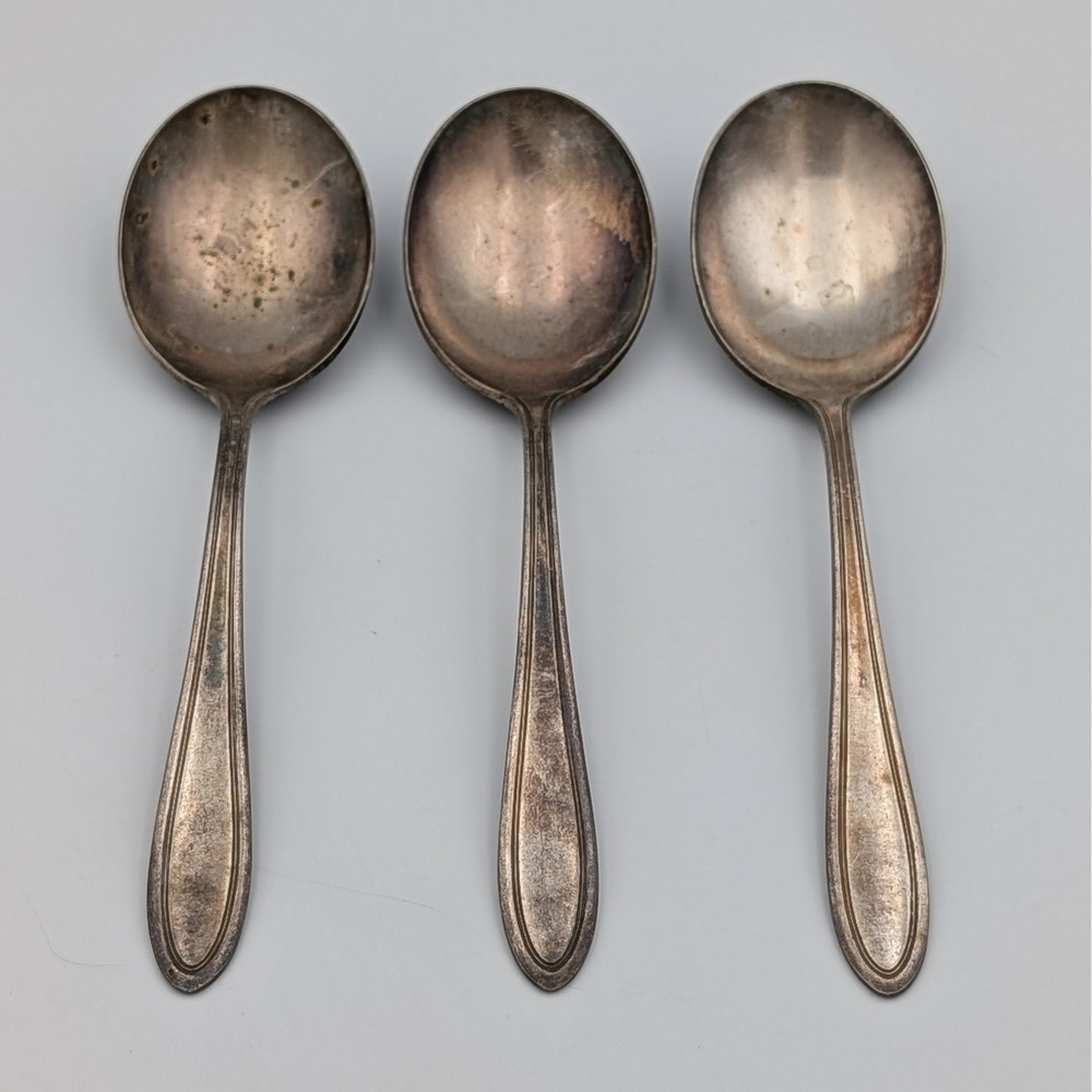 VTG Arnbe One Silver Plate 7" Round Bowl Place Soup Spoons Wallace Set of 3